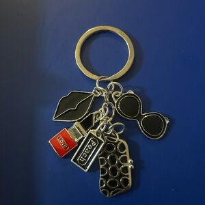 Chic Keychain with Lipstick and Sunglasses Charms